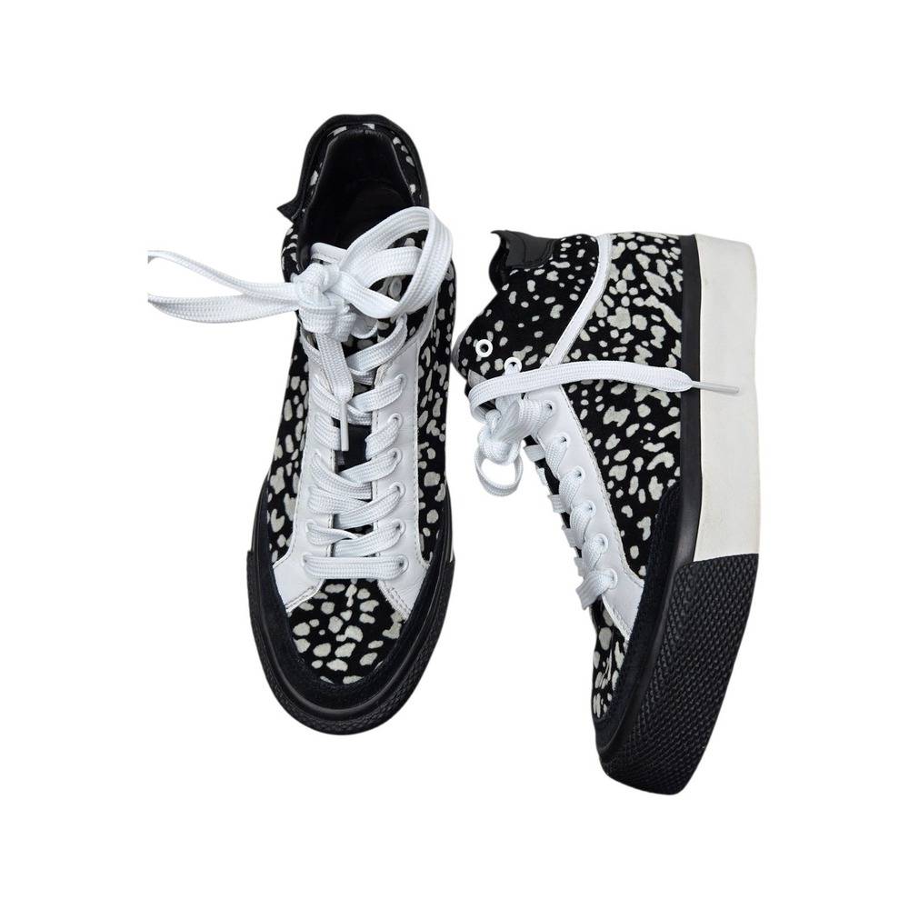 Rag & Bone RB Army Sneakers 35 Black White Cheetah Flocked Suede Platform Shoes